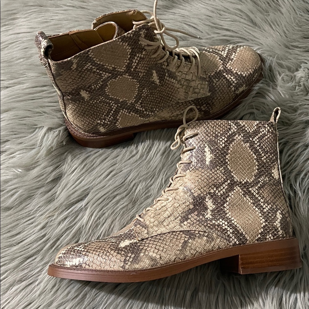 Sam Edelman Tan Snakeskin Lace-Up Boots - Picture 3 of 6